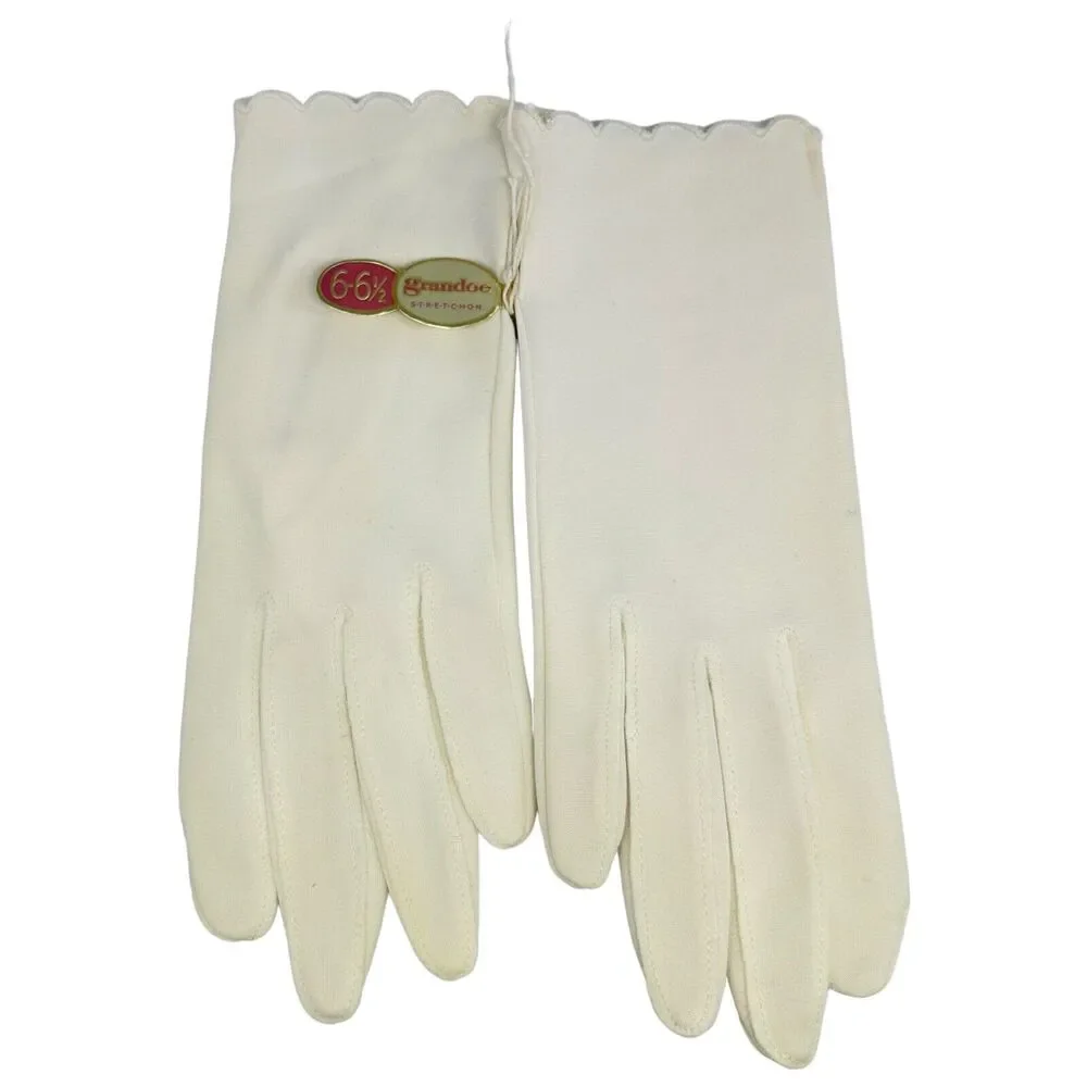 Grandoe Stretch White Cream Nylon Women's Gloves Size 6 - 6 1/2‎ Vintage